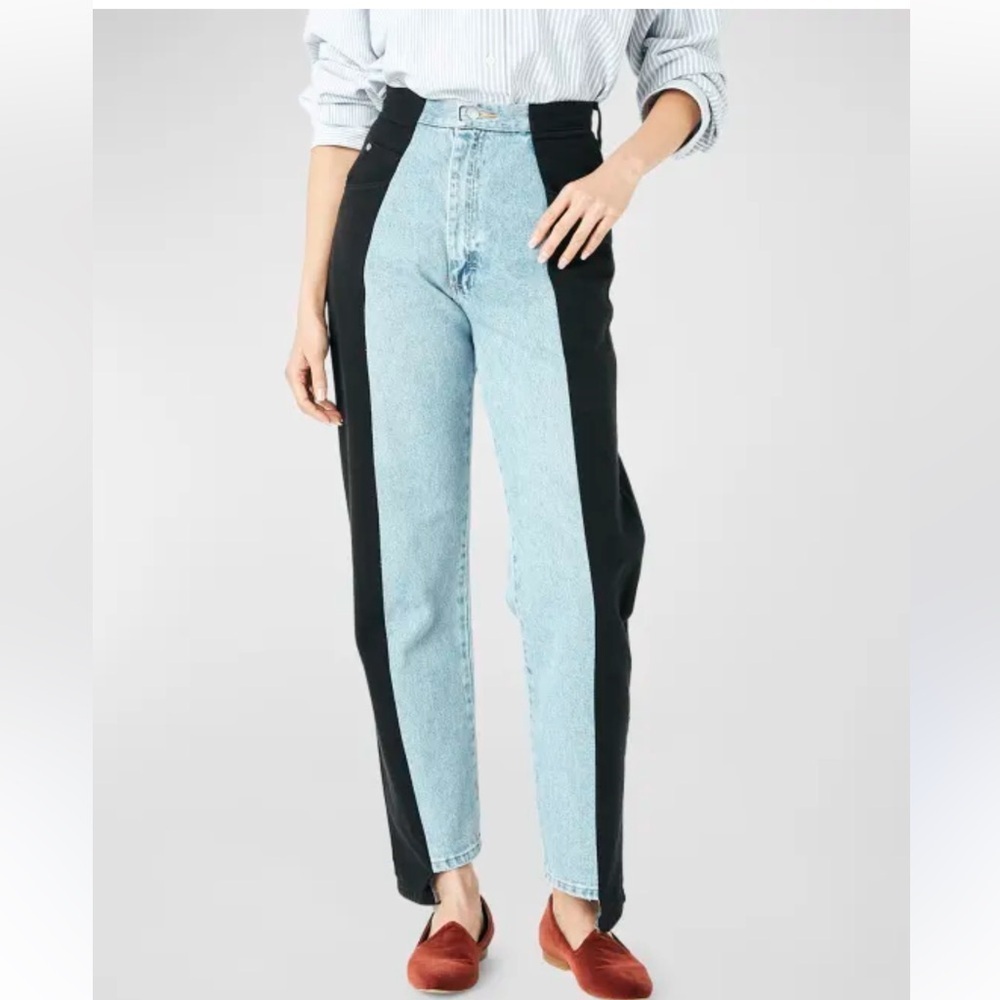 E.L.V‎ Denim Straight Leg in Light Blue/Black size 30 NWT